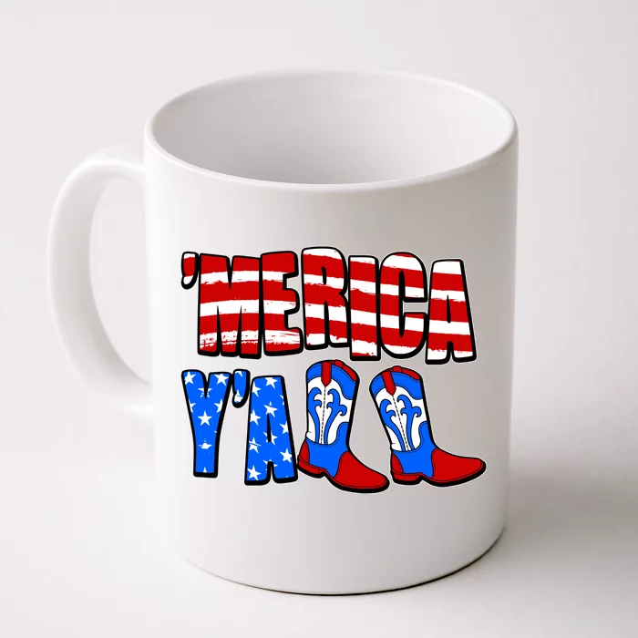 Patriotic Merica Yall Cowboy Cowgirl Boots Front & Back Coffee Mug