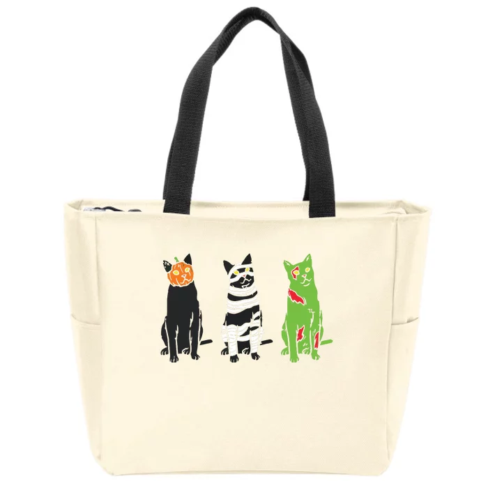 Pumpkin Mummy Zombie Black Cats Halloween Kitty Pet Gift Zip Tote Bag