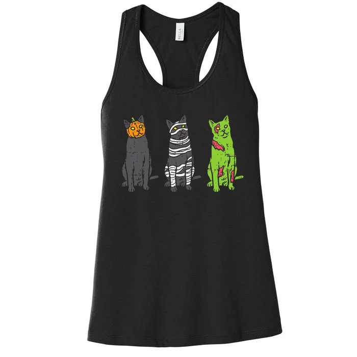 Pumpkin Mummy Zombie Black Cats Halloween Kitty Pet Gift Women's Racerback Tank