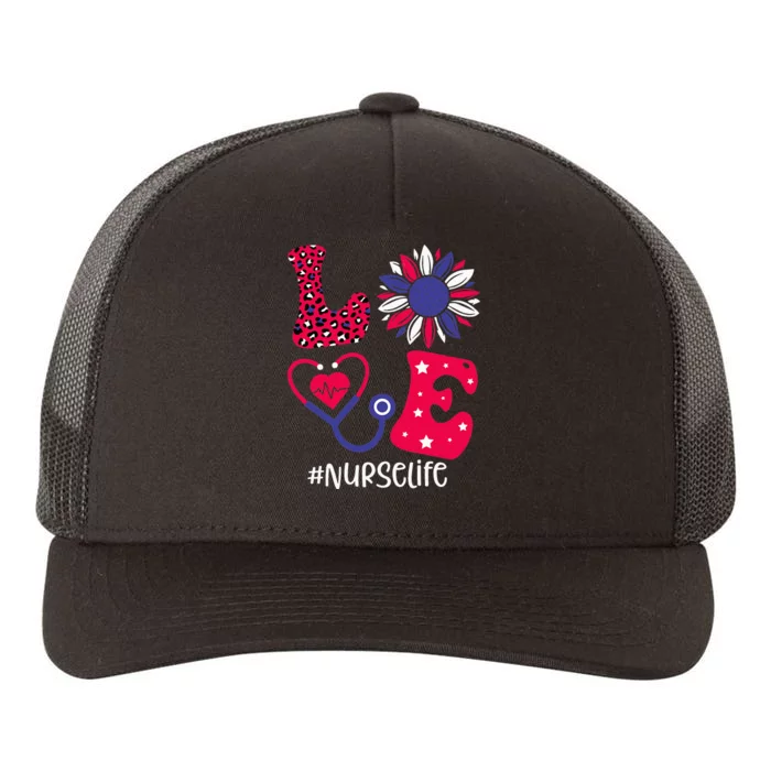 Patriotic Nurse 4th Of July American Flag Sunflower Yupoong Adult 5-Panel Trucker Hat