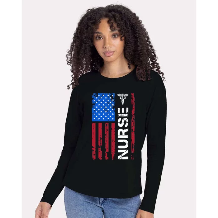 Patriotic Nurse 4th Of July American Flag Independence Day Womens Cotton Relaxed Long Sleeve T-Shirt