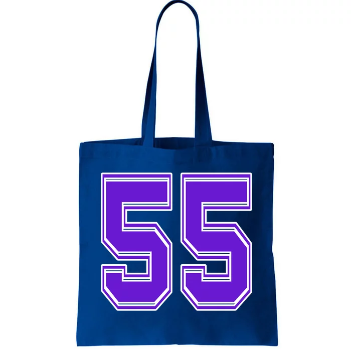 Purple Number 55 Football Baseball Soccer Hockey Sports Fans Gift Tote Bag