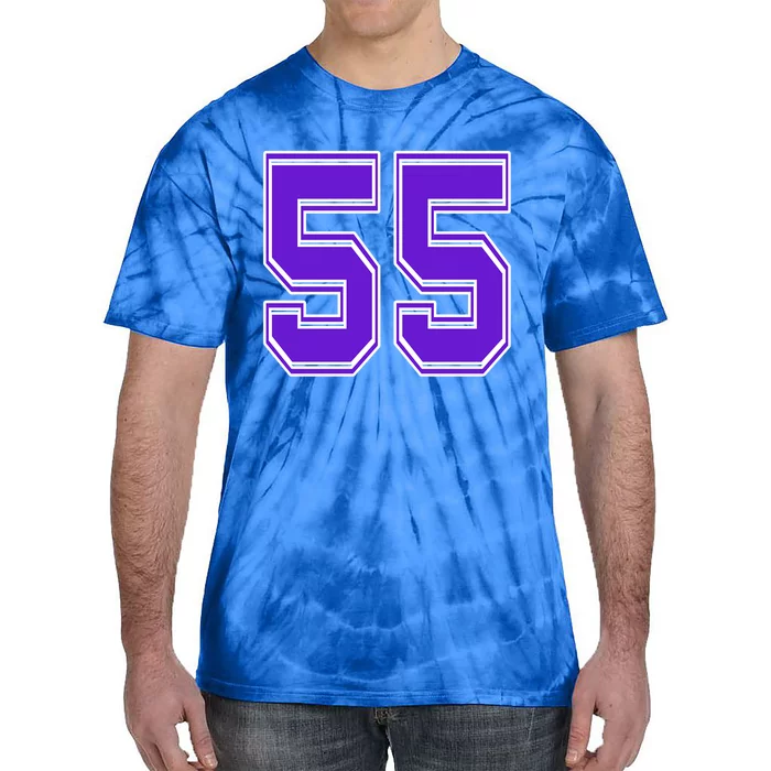 Purple Number 55 Football Baseball Soccer Hockey Sports Fans Gift Tie-Dye T-Shirt