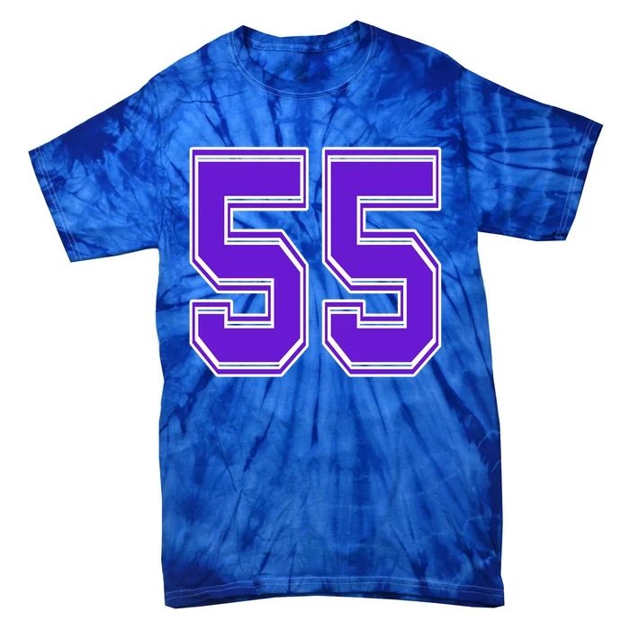 Purple Number 55 Football Baseball Soccer Hockey Sports Fans Gift Tie-Dye T-Shirt