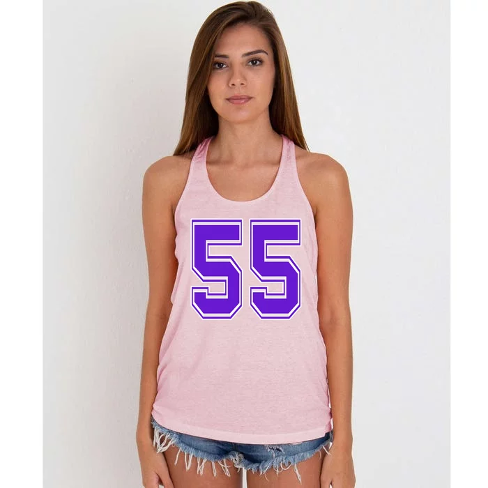 Purple Number 55 Football Baseball Soccer Hockey Sports Fans Gift Women's Knotted Racerback Tank