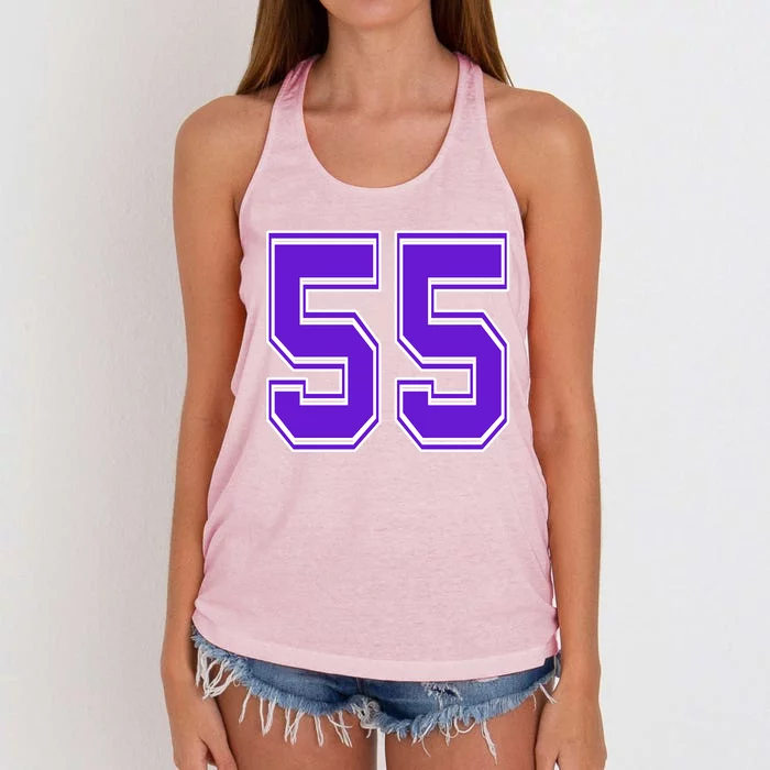 Purple Number 55 Football Baseball Soccer Hockey Sports Fans Gift Women's Knotted Racerback Tank