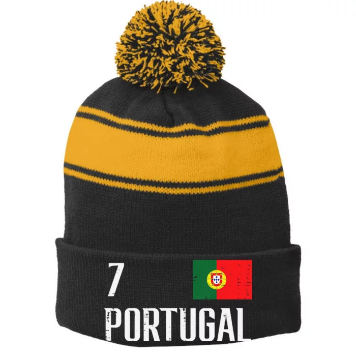 Portugal Number 7 Portuguese Soccer Stripe Pom Pom Beanie