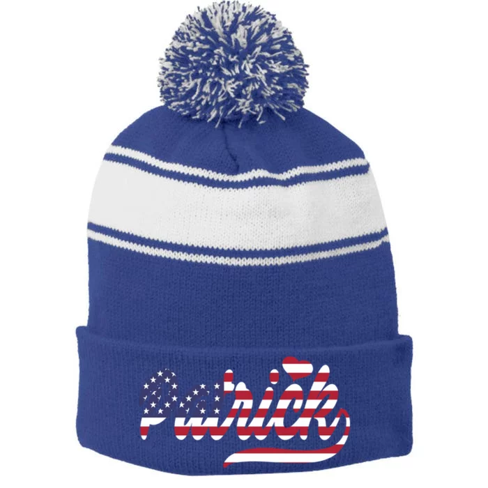 Patrick Name American Flag Gift Stripe Pom Pom Beanie