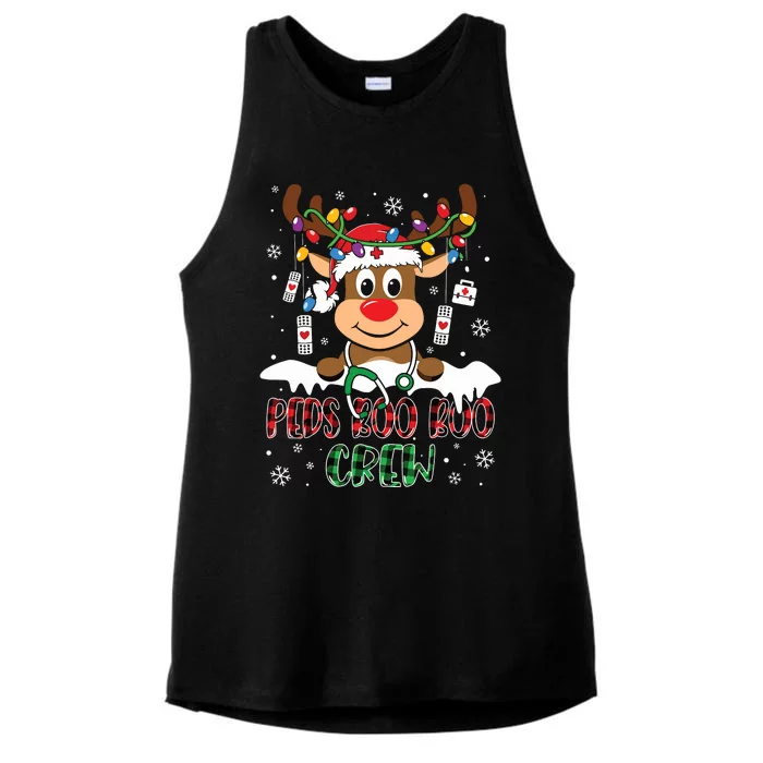 Peds Nurse Boo Crew Reindeer Nurse Buffalo Plaid Christmas Ladies Tri-Blend Wicking Tank