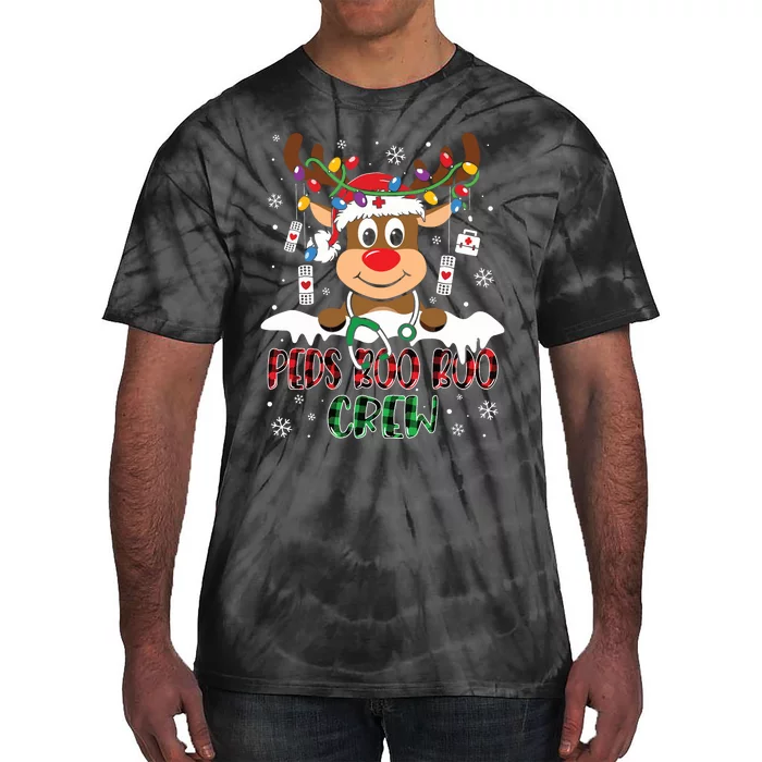 Peds Nurse Boo Crew Reindeer Nurse Buffalo Plaid Christmas Tie-Dye T-Shirt