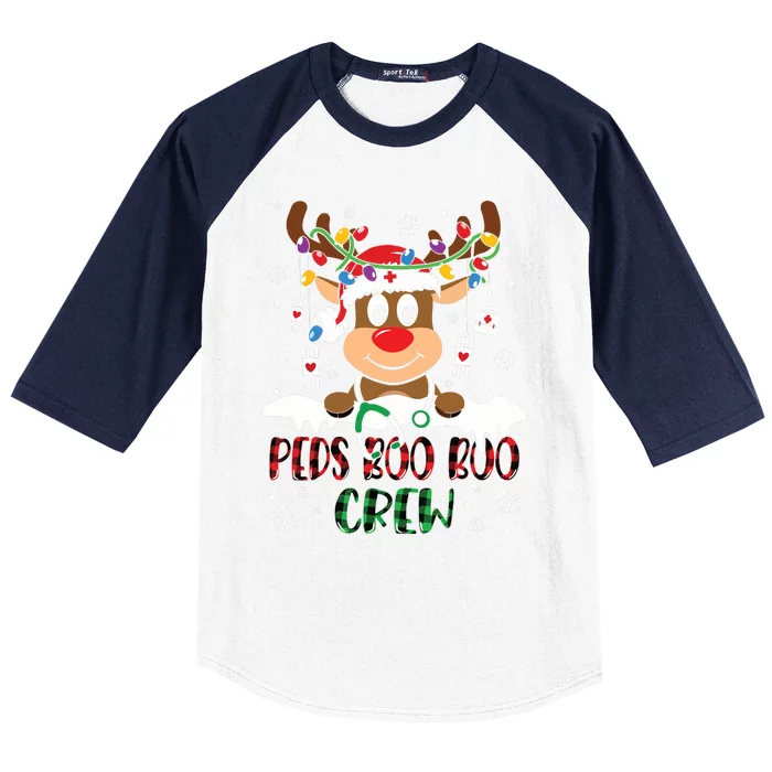 Peds Nurse Boo Crew Reindeer Nurse Buffalo Plaid Christmas Baseball Sleeve Shirt