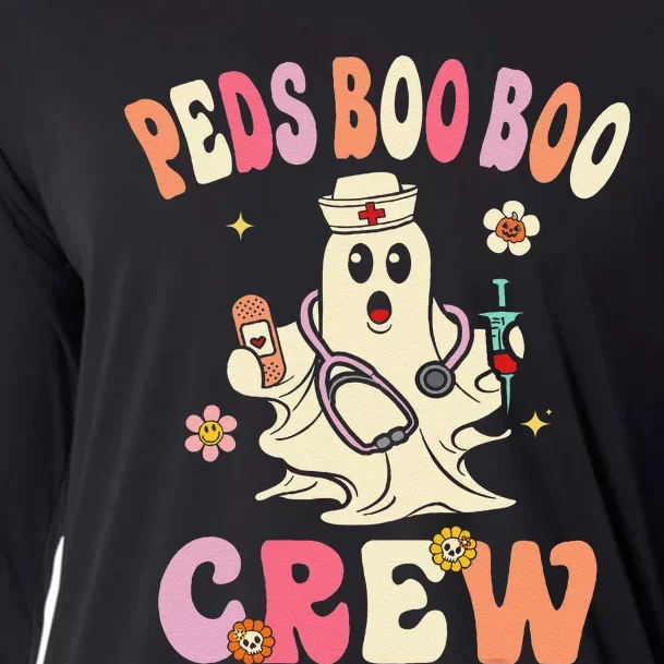 Peds Nurse Boo Crew Retro Halloween Pediatric Nurse Cooling Performance Long Sleeve Crew