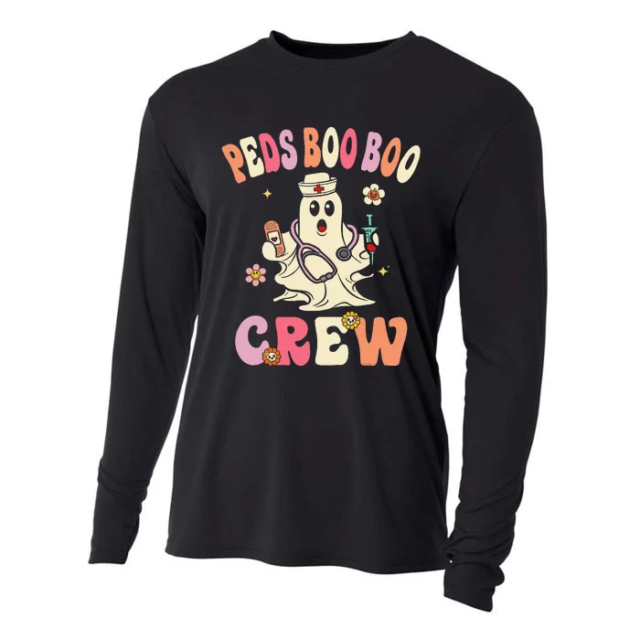 Peds Nurse Boo Crew Retro Halloween Pediatric Nurse Cooling Performance Long Sleeve Crew