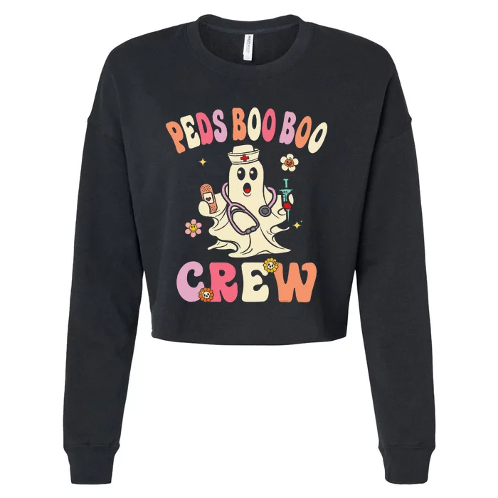 Peds Nurse Boo Crew Retro Halloween Pediatric Nurse Cropped Pullover Crew