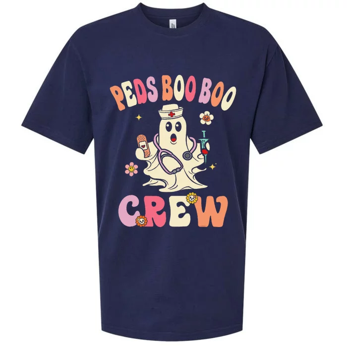 Peds Nurse Boo Crew Retro Halloween Pediatric Nurse Sueded Cloud Jersey T-Shirt