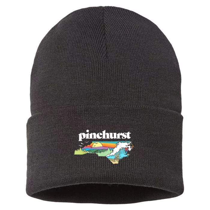 Pinehurst North Carolina Outdoors Retro Nature Sustainable Knit Beanie