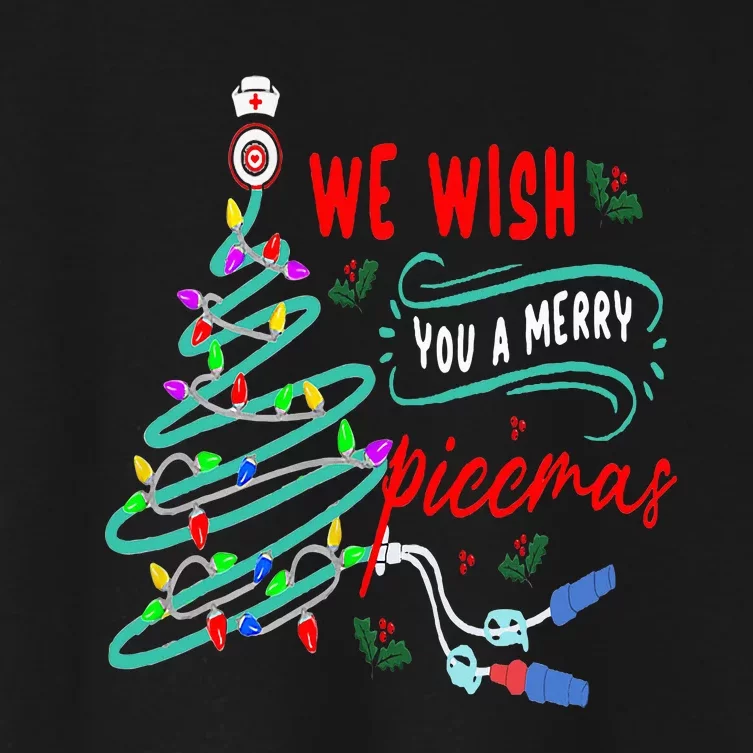 PICC Nurse Christmas Vascular ICU RN Nursing Xmas Pediatric Women's Crop Top Tee