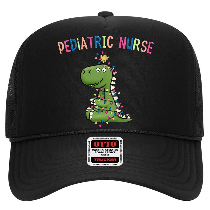 Pediatric Nurse Christmas Peds Dinosaur Rn Xmas Peds Nurse High Crown Mesh Trucker Hat