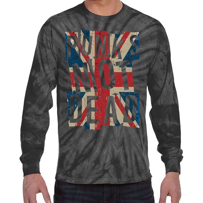 Punks Not Dead Vintage Uk London Flag Punk Is Not Dead Optimized Tie-Dye Long Sleeve Shirt