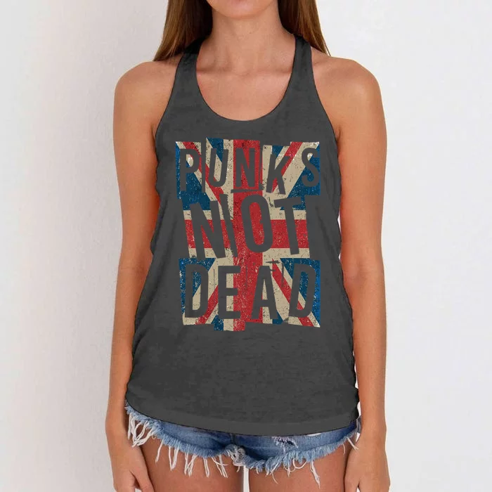 Punks Not Dead Vintage Uk London Flag Punk Is Not Dead Women's Knotted Racerback Tank