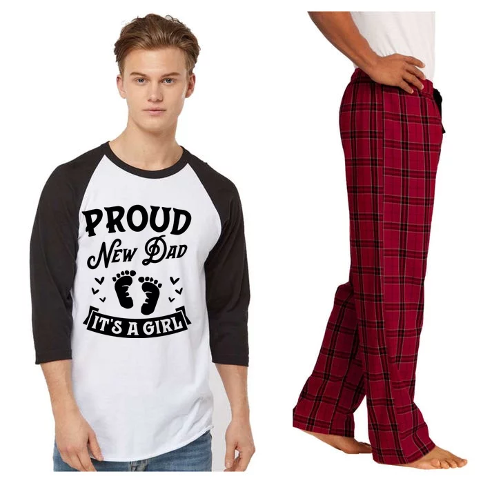 Proud New Dad Its A Footprints Reveal Announcet Gift Raglan Sleeve Pajama Set