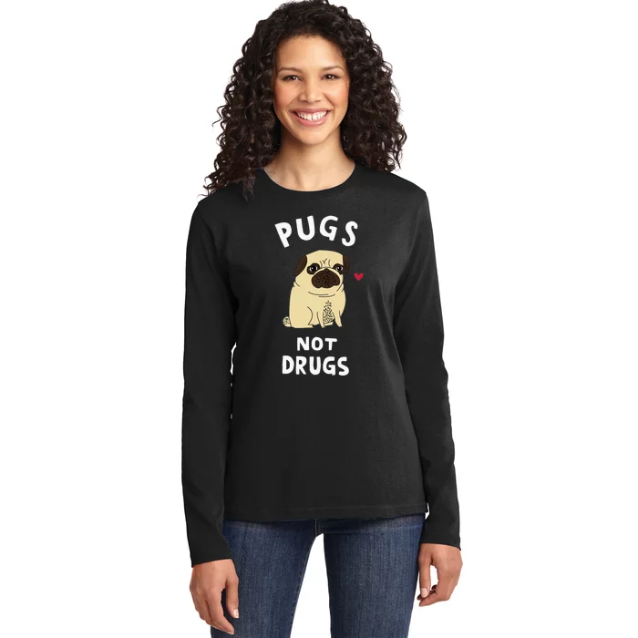 Pugs Not Drugs Funny Present For Dog Lover Tee Pets Ladies Long Sleeve Shirt