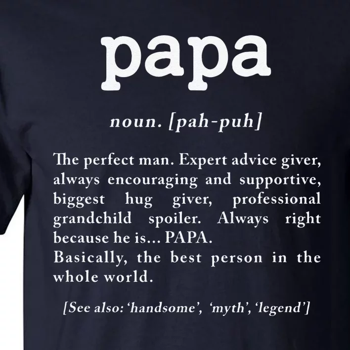 Papa Noun Definition Perfect Man Grandpa Fathers Day Tall T-Shirt