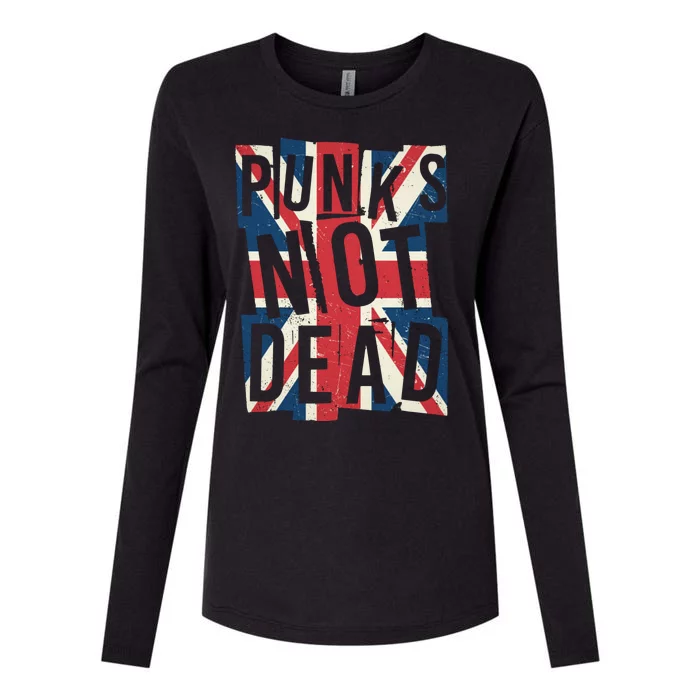 Punks Not Dead British Flag Britain England Womens Cotton Relaxed Long Sleeve T-Shirt