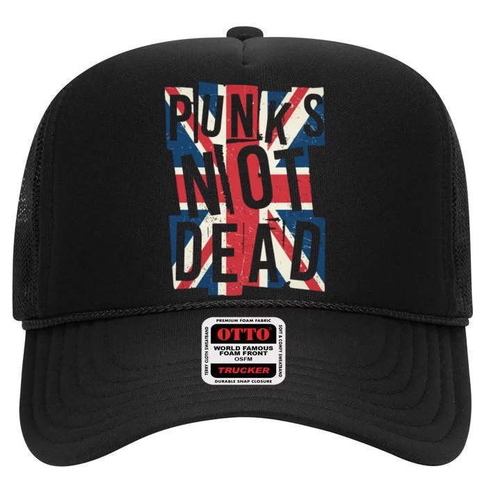 Punks Not Dead British Flag Britain England High Crown Mesh Trucker Hat