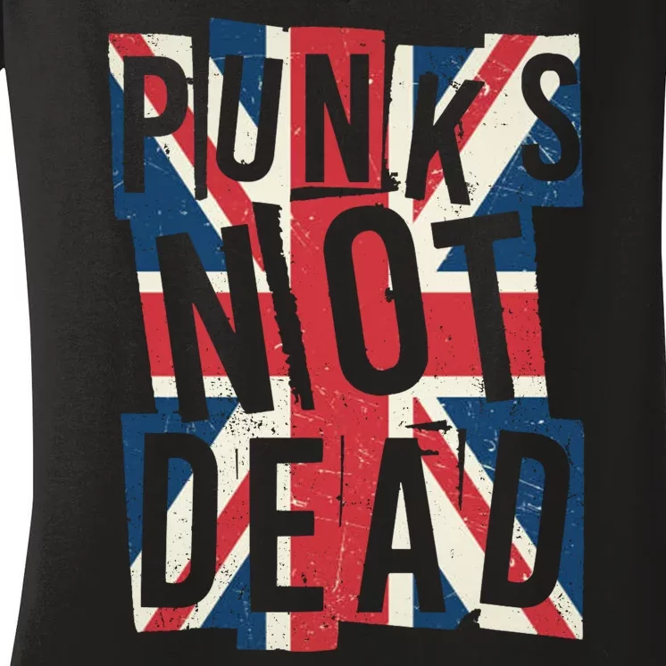 Punks Not Dead British Flag Britain England Women's V-Neck T-Shirt