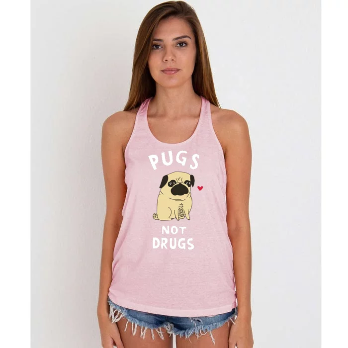 Pugs Not Drugs Funny Present For Dog Lover Tee Pets Women's Knotted Racerback Tank