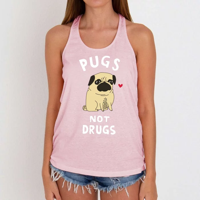 Pugs Not Drugs Funny Present For Dog Lover Tee Pets Women's Knotted Racerback Tank