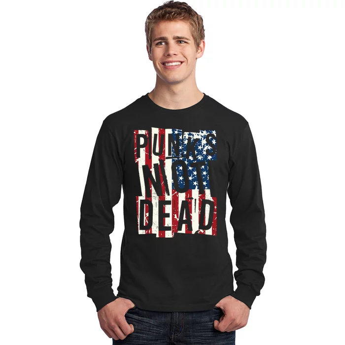 Punks Not Dead USA American Flag Long Sleeve Shirt