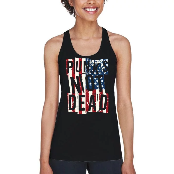 Punks Not Dead USA American Flag Women's Racerback Tank