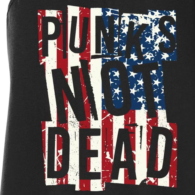 Punks Not Dead USA American Flag Women's Racerback Tank