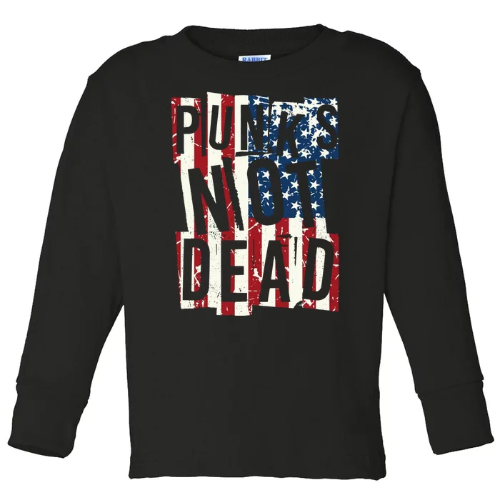 Punks Not Dead USA American Flag Toddler Long Sleeve Shirt