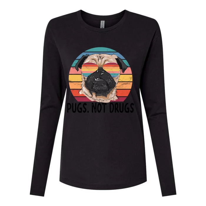 Pugs Not Drugs Funny Pug Lover Retro Vintage Gift Womens Cotton Relaxed Long Sleeve T-Shirt