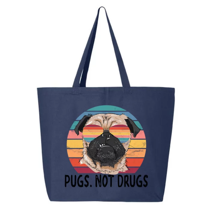 Pugs Not Drugs Funny Pug Lover Retro Vintage Gift 25L Jumbo Tote