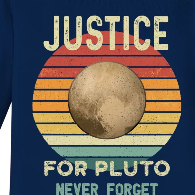 Pluto Never Forget Retro Style Funny Space Astronomy Gift Baby Long Sleeve Bodysuit