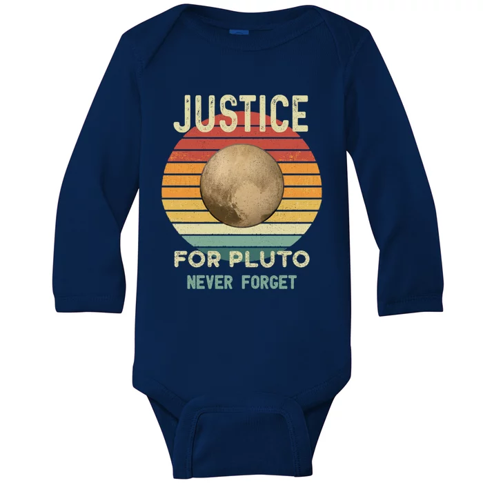 Pluto Never Forget Retro Style Funny Space Astronomy Gift Baby Long Sleeve Bodysuit