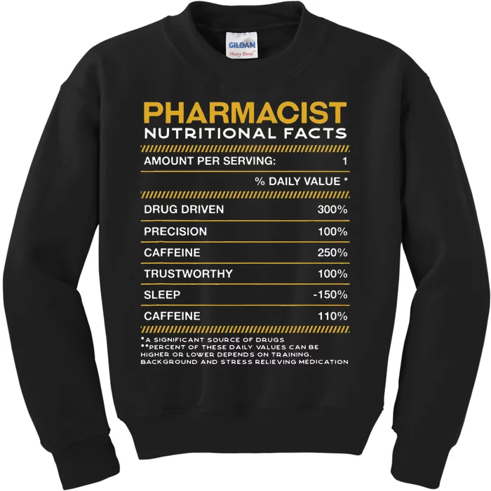 Pharmacist Nutrition Facts Pharmacy Funny Kids Sweatshirt