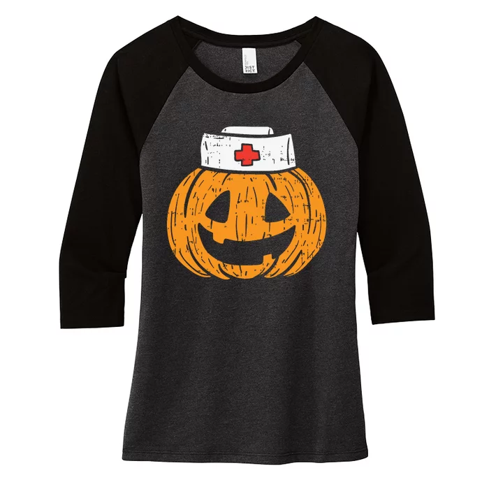 Pumpkin Nurse Funny Scary Halloween Costume Rn Cna Icu Girl Women's Tri-Blend 3/4-Sleeve Raglan Shirt