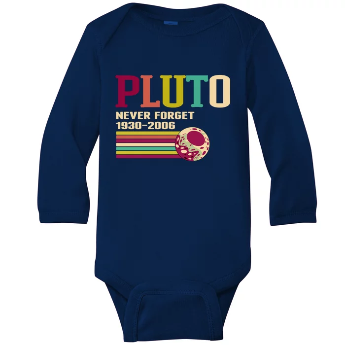 Pluto Never Forget 19302006 Solar System Planet Baby Long Sleeve Bodysuit