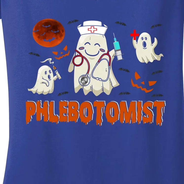 Phlebotomist Nurse Funny Boo Ghost Nurse Squad Halloween Cute Gift Women's V-Neck T-Shirt