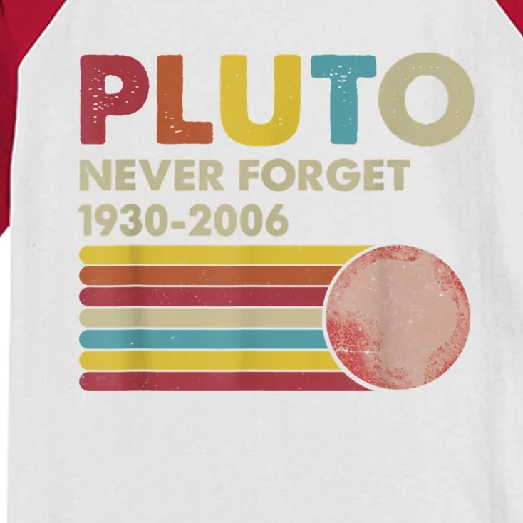 Pluto Never Forget Shirt. Retro Style Funny Space, Science Kids Colorblock Raglan Jersey