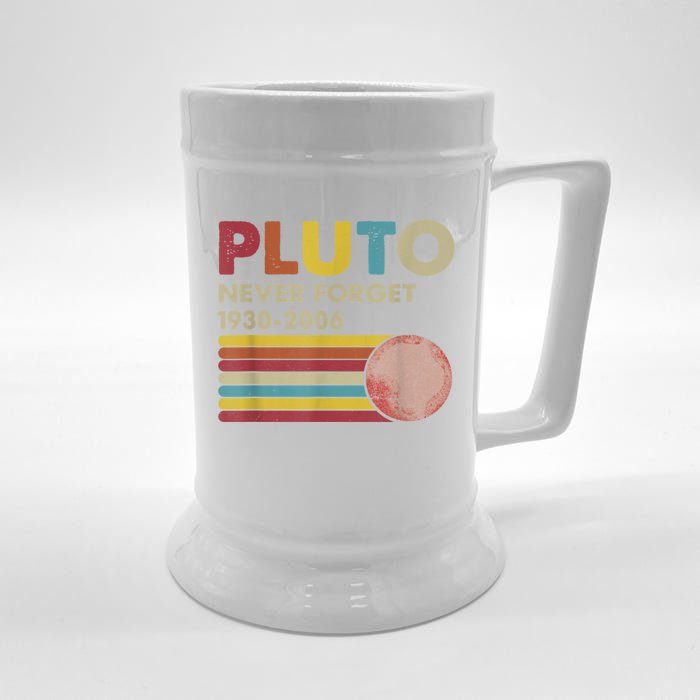 Pluto Never Forget Shirt. Retro Style Funny Space, Science Front & Back Beer Stein