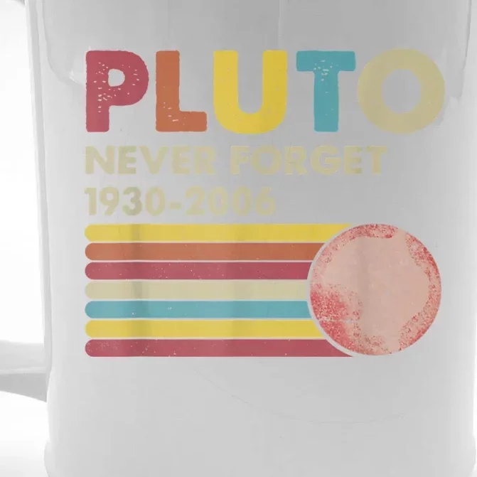 Pluto Never Forget Shirt. Retro Style Funny Space, Science Front & Back Beer Stein