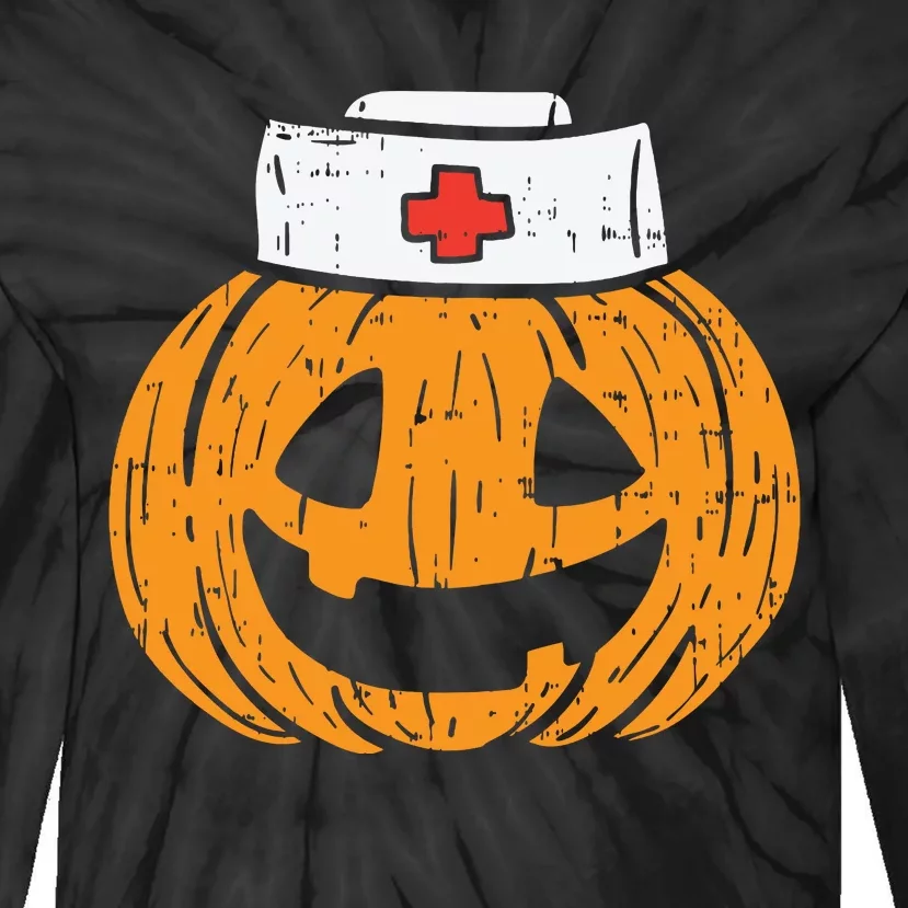 Pumpkin Nurse Funny Scary Halloween Costume Rn Cna Icu Girl Tie-Dye Long Sleeve Shirt