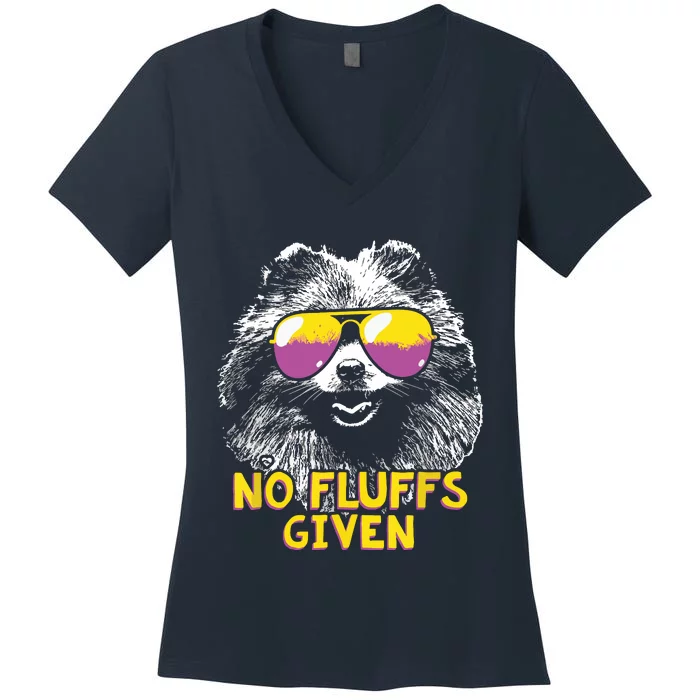 Pomeranian No Fluffs Funny Women's V-Neck T-Shirt