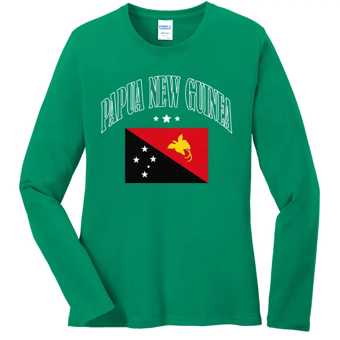 Papua New Guinea Flag Patriotic Throwback Ladies Long Sleeve Shirt